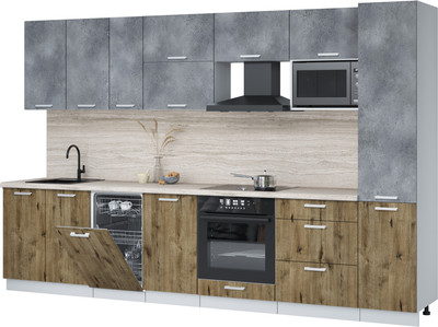 Кухонный гарнитур Интерлиния Мила Лайт 3.3-ПМ4  (бетон портленд/дуб веллингтон/травертин серый) - 