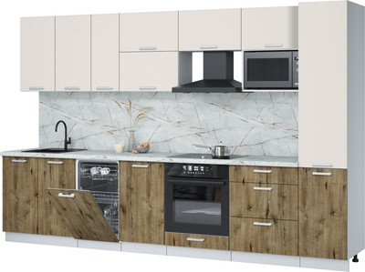 Кухонный гарнитур Интерлиния Мила Лайт 3.3-ПМ4  (персидский жемчуг/дуб веллингтон/серый каспий) - 