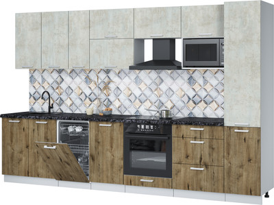 Кухонный гарнитур Интерлиния Мила Лайт 3.3-ПМ4  (бетон лайт/дуб веллингтон/кастилло темный) - 