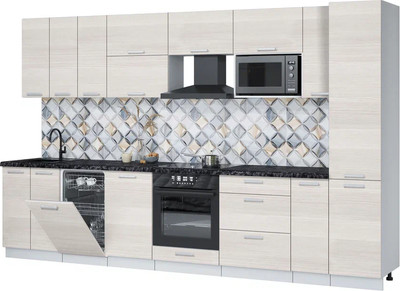 Кухонный гарнитур Интерлиния Мила Лайт 3.4-ПМ4  (вудлайн кремовый/вудлайн кремовый/кастилло темный) - 