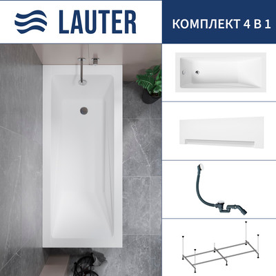 Ванна акриловая Lauter Estelle 170 / 21206070 (с каркасом, лицевым экраном белого цвета и сифоном 21Y31002 белый) - 