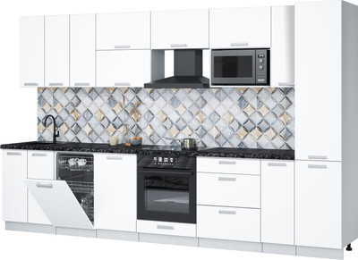 Кухонный гарнитур Интерлиния Мила Лайт 3.4-ПМ4  (белый платинум/белый платинум/кастилло темный) - 