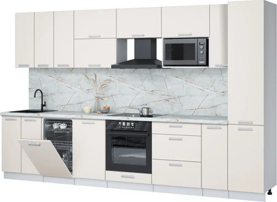 Кухонный гарнитур Интерлиния Мила Лайт 3.4-ПМ4  (персидский жемчуг/персидский жемчуг/серый каспий) - 