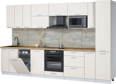 Кухонный гарнитур Интерлиния Мила Лайт 3.4-ПМ4  (персидский жемчуг/персидский жемчуг/дуб бунратти) - 