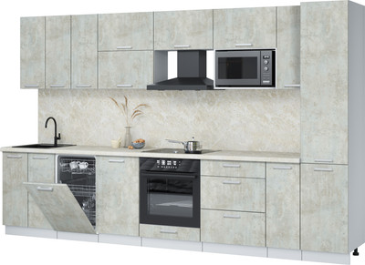 Кухонный гарнитур Интерлиния Мила Лайт 3.4-ПМ4  (бетон лайт/бетон лайт/опал светлый) - 