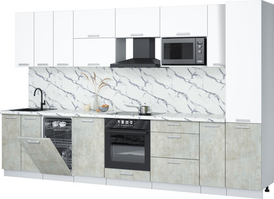 Кухонный гарнитур Интерлиния Мила Лайт 3.4-ПМ4  (белый платинум/бетон лайт/белый гранит) - 