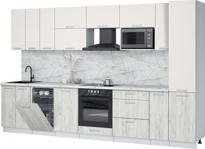 Кухонный гарнитур Интерлиния Мила Лайт 3.4-ПМ4  (персидский жемчуг/дуб белый/серый каспий) - 