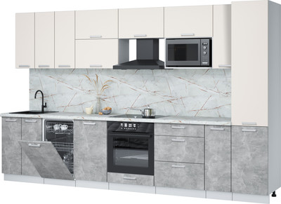 Кухонный гарнитур Интерлиния Мила Лайт 3.4-ПМ4  (персидский жемчуг/бетон/серый каспий) -