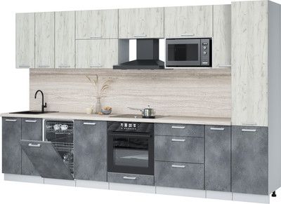 Кухонный гарнитур Интерлиния Мила Лайт 3.4-ПМ4  (дуб белый/бетон портленд/травертин серый) - 