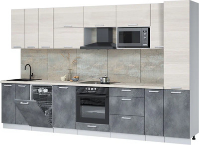 Кухонный гарнитур Интерлиния Мила Лайт 3.4-ПМ4  (вудлайн кремовый/бетон портленд/бискайская сосна) - 