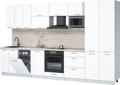 Кухонный гарнитур Интерлиния Мила Лайт 3.5-ПМ4  (белый платинум/белый платинум/травертин серый) - 