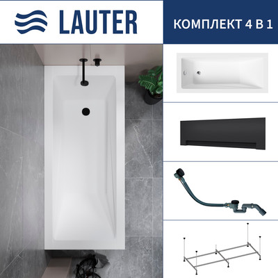 Ванна акриловая Lauter Estelle 170 / 21206070 (с каркасом, лицевым экраном черного цвета и сифоном 21Y32001 матовый черный) - 