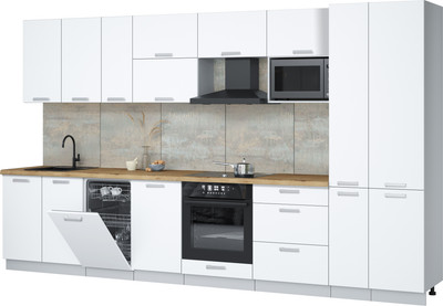 Кухонный гарнитур Интерлиния Мила Лайт 3.6-ПМ4  (белый платинум/белый платинум/дуб бунратти) - 