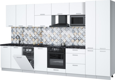 Кухонный гарнитур Интерлиния Мила Лайт 3.6-ПМ4  (белый платинум/белый платинум/кастилло темный) - 