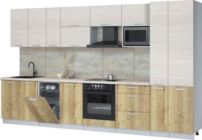 Кухонный гарнитур Интерлиния Мила Лайт 3.6-ПМ4  (вудлайн кремовый/дуб золотой/травертин серый) - 