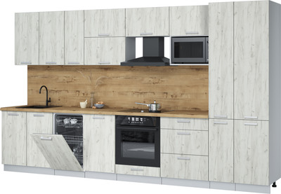 Кухонный гарнитур Интерлиния Мила Лайт 3.6-ПМ4  (дуб белый/дуб белый/дуб бунратти) - 