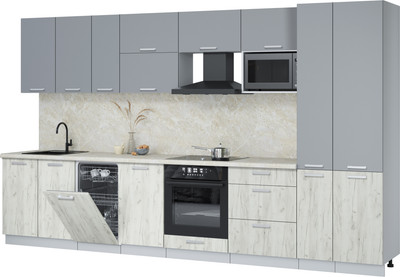 Кухонный гарнитур Интерлиния Мила Лайт 3.6-ПМ4  (серебро/дуб белый/опал светлый) - 