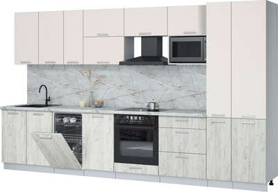 Кухонный гарнитур Интерлиния Мила Лайт 3.6-ПМ4  (персидский жемчуг/дуб белый/серый каспий) - 