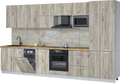 Кухонный гарнитур Интерлиния Мила Лайт 3.6-ПМ4  (дуб серый/дуб серый/дуб бунратти) - 