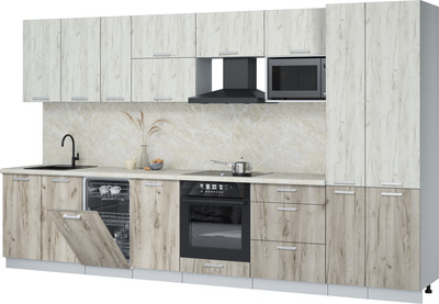 Кухонный гарнитур Интерлиния Мила Лайт 3.6-ПМ4  (дуб белый/дуб серый/опал светлый) - 