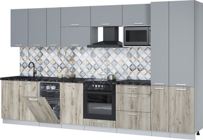 Кухонный гарнитур Интерлиния Мила Лайт 3.6-ПМ4  (серебро/дуб серый/кастилло темный) - 