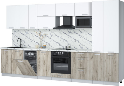 Кухонный гарнитур Интерлиния Мила Лайт 3.6-ПМ4  (белый платинум/дуб серый/белый гранит) - 