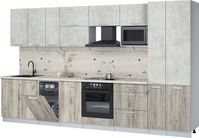 Кухонный гарнитур Интерлиния Мила Лайт 3.6-ПМ4  (бетон лайт/дуб серый/бискайская сосна) - 