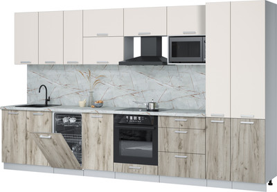 Кухонный гарнитур Интерлиния Мила Лайт 3.6-ПМ4  (персидский жемчуг/дуб серый/серый каспий) - 