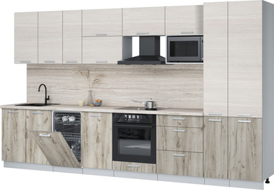Кухонный гарнитур Интерлиния Мила Лайт 3.6-ПМ4  (вудлайн кремовый/дуб серый/травертин серый) - 