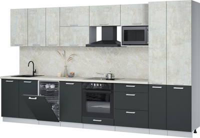 Кухонный гарнитур Интерлиния Мила Лайт 3.6-ПМ4  (бетон лайт/антрацит/опал светлый) - 