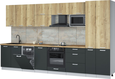 Кухонный гарнитур Интерлиния Мила Лайт 3.6-ПМ4 (дуб золотой/антрацит/дуб бунратти) - 