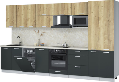 Кухонный гарнитур Интерлиния Мила Лайт 3.6-ПМ4  (дуб золотой/антрацит/опал светлый) - 