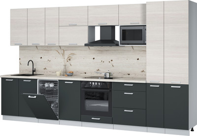 Кухонный гарнитур Интерлиния Мила Лайт 3.6-ПМ4  (вудлайн кремовый/антрацит/бискайская сосна) - 