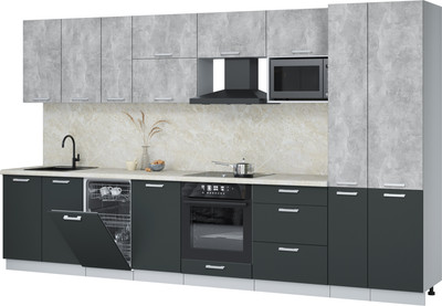 Кухонный гарнитур Интерлиния Мила Лайт 3.6-ПМ4  (бетон/антрацит/опал светлый) - 