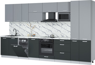 Кухонный гарнитур Интерлиния Мила Лайт 3.6-ПМ4  (серебро/антрацит/белый гранит) - 