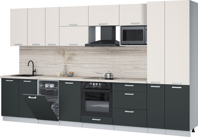 Кухонный гарнитур Интерлиния Мила Лайт 3.6-ПМ4  (персидский жемчуг/антрацит/травертин серый) - 