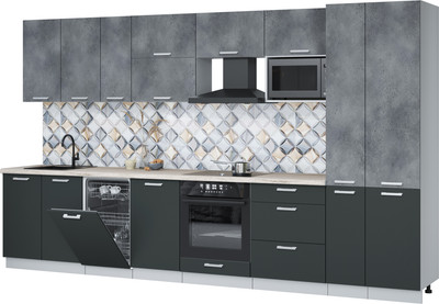 Кухонный гарнитур Интерлиния Мила Лайт 3.6-ПМ4  (бетон портленд/антрацит/травертин серый) - 