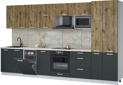 Кухонный гарнитур Интерлиния Мила Лайт 3.6-ПМ4  (дуб веллингтон/антрацит/травертин серый) - 