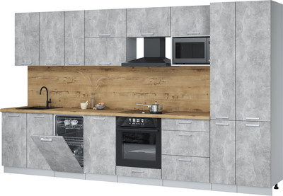 Кухонный гарнитур Интерлиния Мила Лайт 3.6-ПМ4  (бетон/бетон/дуб бунратти) - 