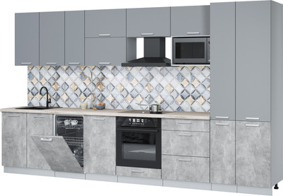Кухонный гарнитур Интерлиния Мила Лайт 3.6-ПМ4  (серебро/бетон/травертин серый) - 