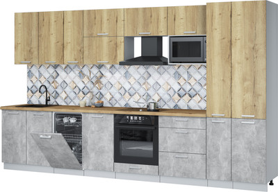 Кухонный гарнитур Интерлиния Мила Лайт 3.6-ПМ4  (дуб золотой/бетон/дуб бунратти) - 