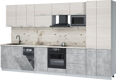 Кухонный гарнитур Интерлиния Мила Лайт 3.6-ПМ4  (вудлайн кремовый/бетон/бискайская сосна) - 