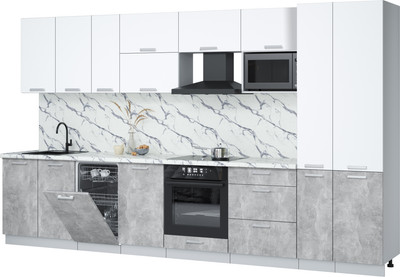 Кухонный гарнитур Интерлиния Мила Лайт 3.6-ПМ4  (белый платинум/бетон/белый гранит) - 