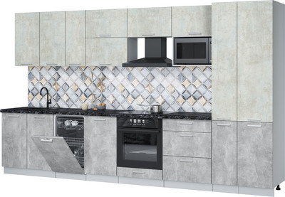 Кухонный гарнитур Интерлиния Мила Лайт 3.6-ПМ4  (бетон лайт/бетон/кастилло темный) - 