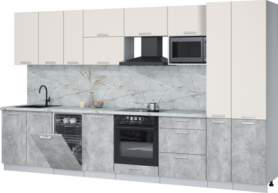 Кухонный гарнитур Интерлиния Мила Лайт 3.6-ПМ4  (персидский жемчуг/бетон/серый каспий) - 