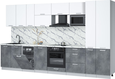 Кухонный гарнитур Интерлиния Мила Лайт 3.6-ПМ4 (белый платинум/бетон портленд/белый гранит) - 