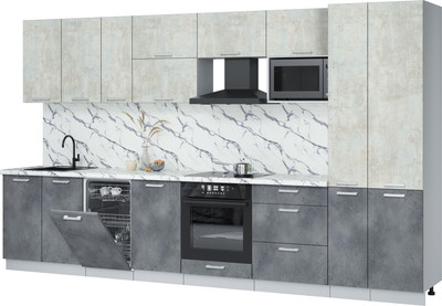 Кухонный гарнитур Интерлиния Мила Лайт 3.6-ПМ4 (бетон лайт/бетон портленд/белый гранит) - 