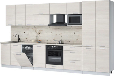 Кухонный гарнитур Интерлиния Мила Лайт 3.7-ПМ4  (вудлайн кремовый/вудлайн кремовый/бискайская сосна) - 