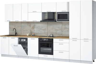 Кухонный гарнитур Интерлиния Мила Лайт 3.7-ПМ4  (белый платинум/белый платинум/дуб бунратти) - 