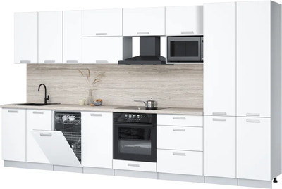 Кухонный гарнитур Интерлиния Мила Лайт 3.7-ПМ4  (белый платинум/белый платинум/травертин серый) - 